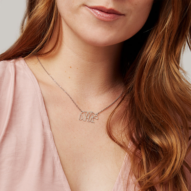 Polar Bear Geometric Necklace Silver