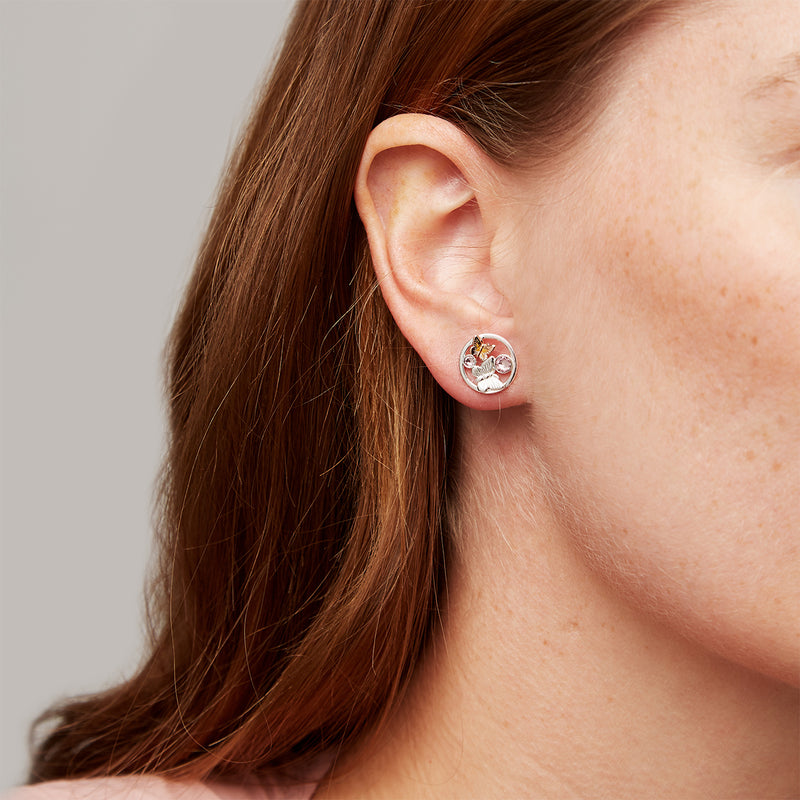 Butterfly Duo Stud Earrings Silver & Rose Gold