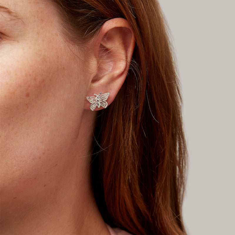 Butterfly Open Wing Silver Stud Earrings