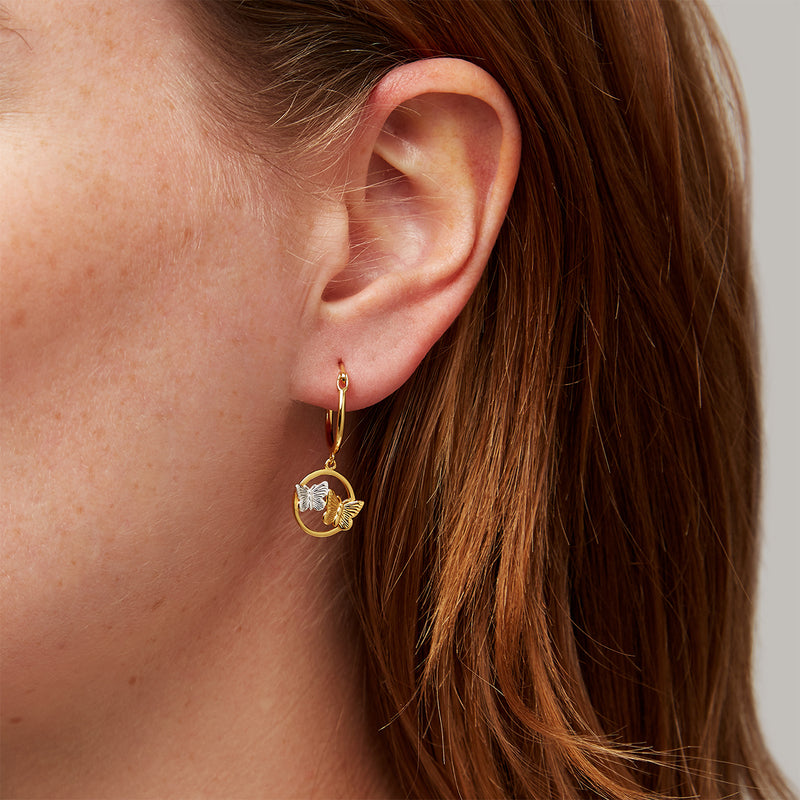 Butterfly Duo Charm Hoop Earrings Gold & Silver
