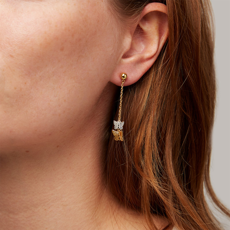 Butterfly Duo Drop Earrings Gold & Silver