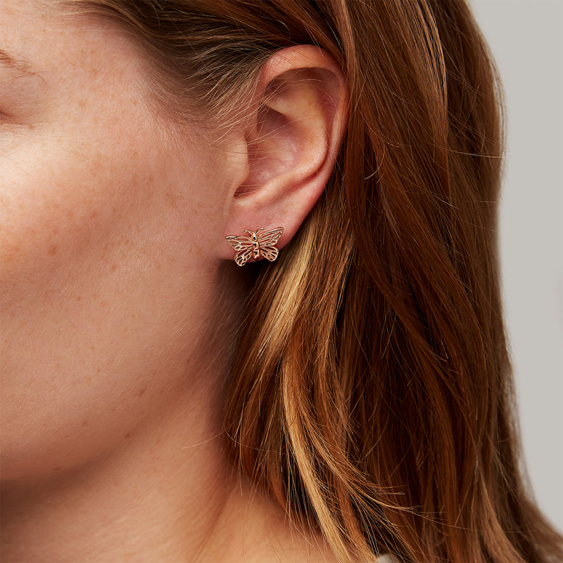 Butterfly Open Wing Rose Gold Stud Earrings