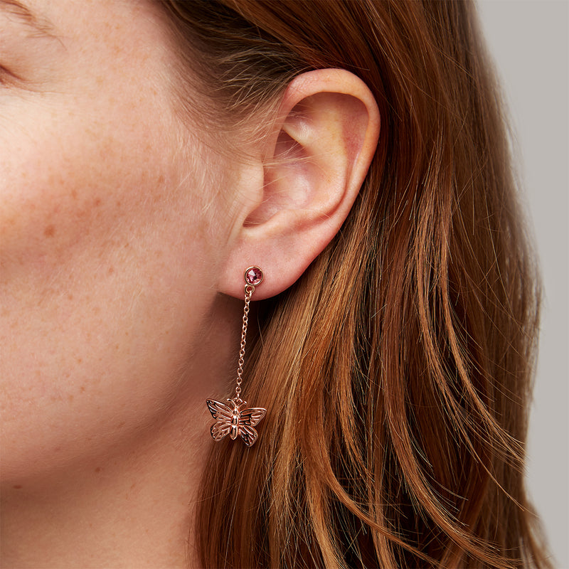 Sparkle Butterfly Drop Earrings Rose Gold