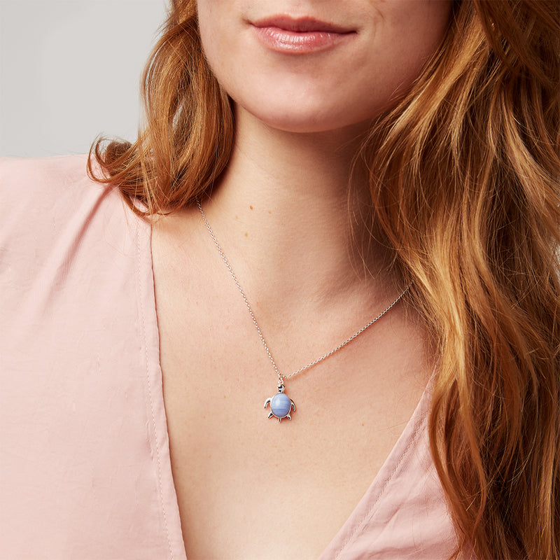 Turtle Necklace Blue Lace Agate