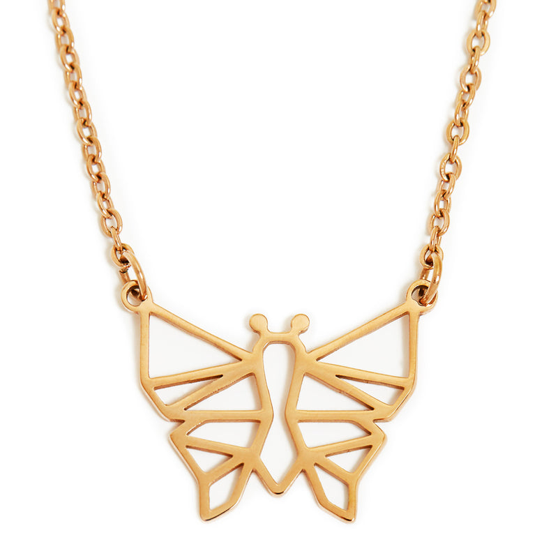 Butterfly Geometric Necklace Rose Gold