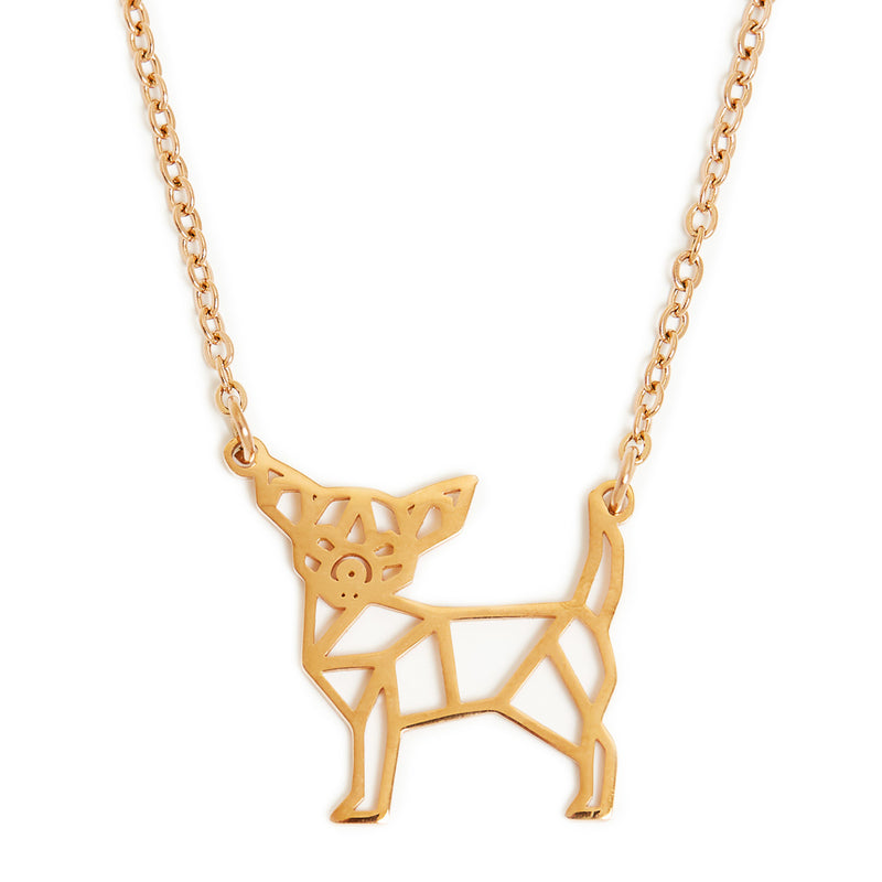 Chihuahua Dog Geometric Necklace Gold, Rose Gold or Silver