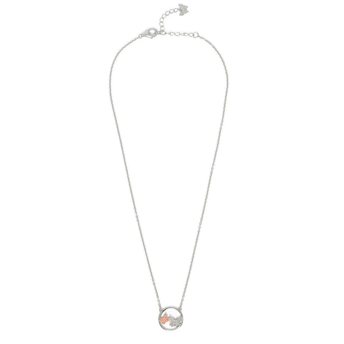 Butterfly Duo Necklace Silver & Rose Gold
