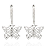 Sparkle Butterfly Charm Hoop Earrings Silver