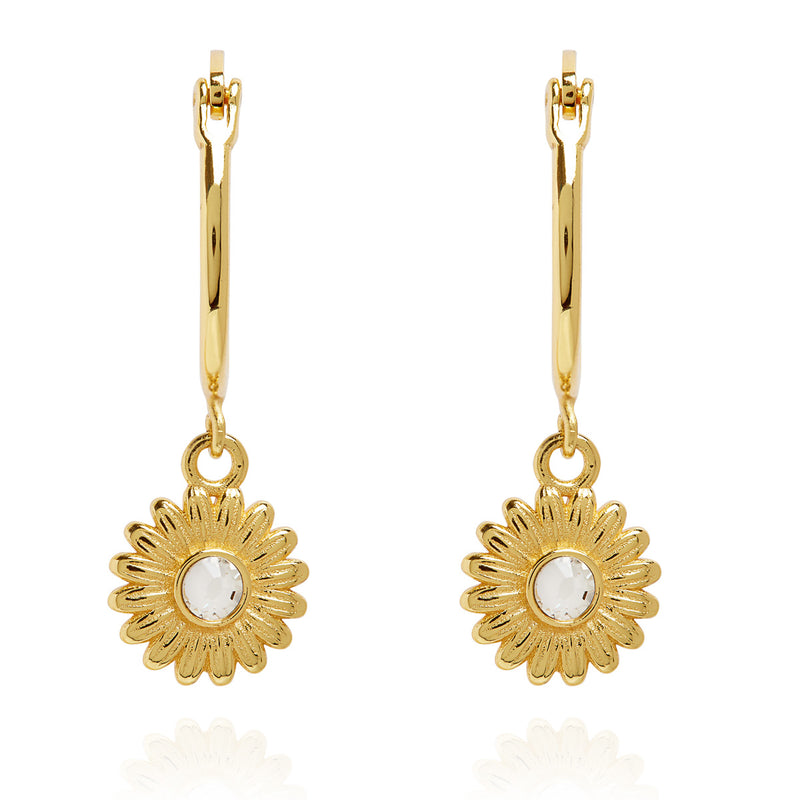 Daisy Charm Hoop Earrings Gold