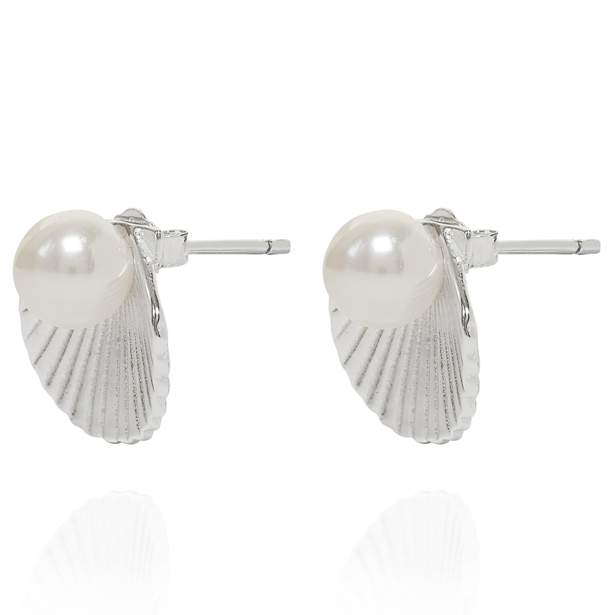 Open Shell Stud Earrings Silver