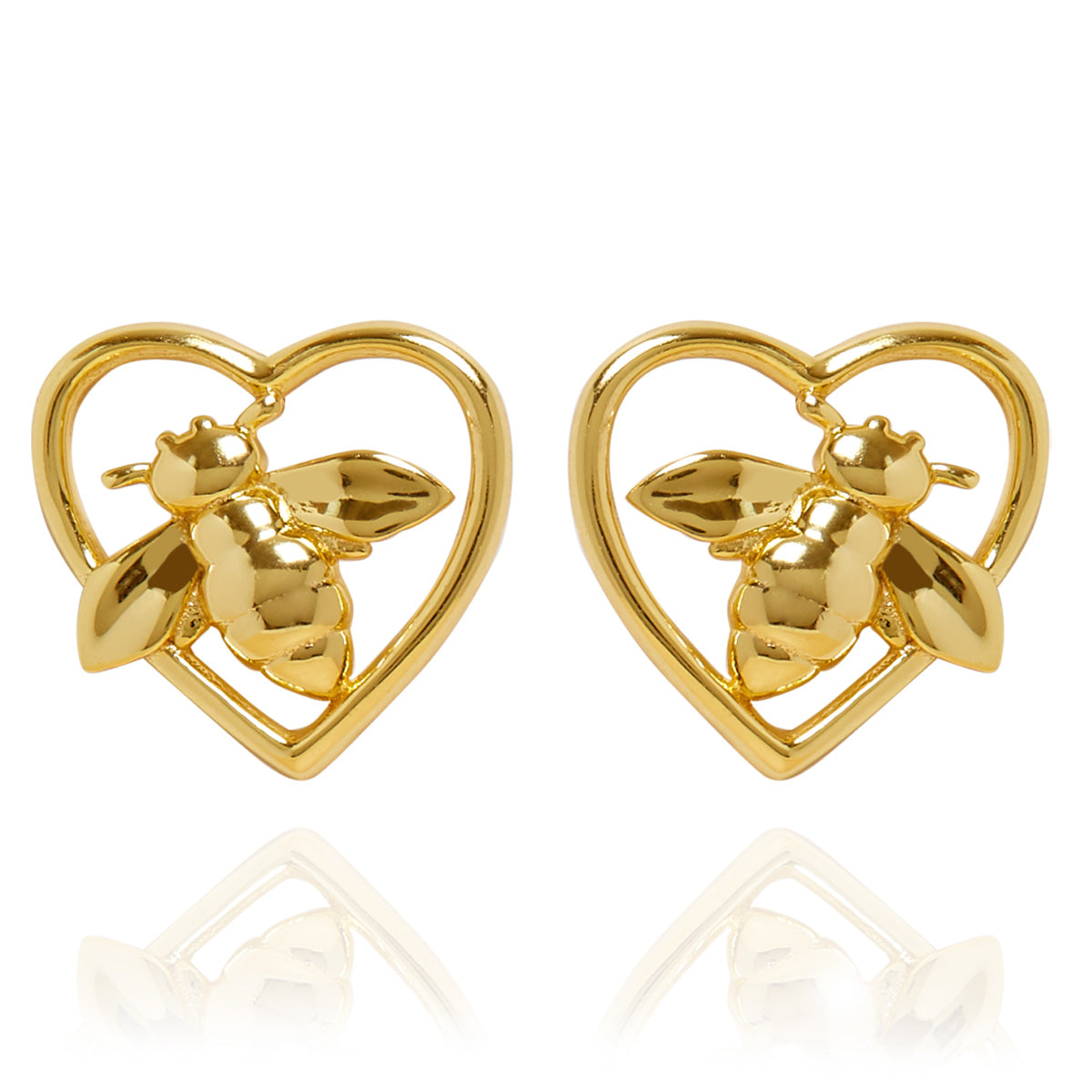 Bee Love Heart Gold Stud Earrings