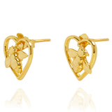 Bee Love Heart Gold Stud Earrings