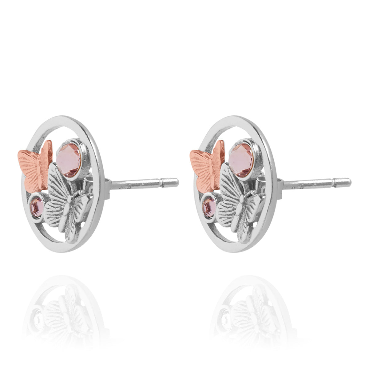 Butterfly Duo Stud Earrings Silver & Rose Gold