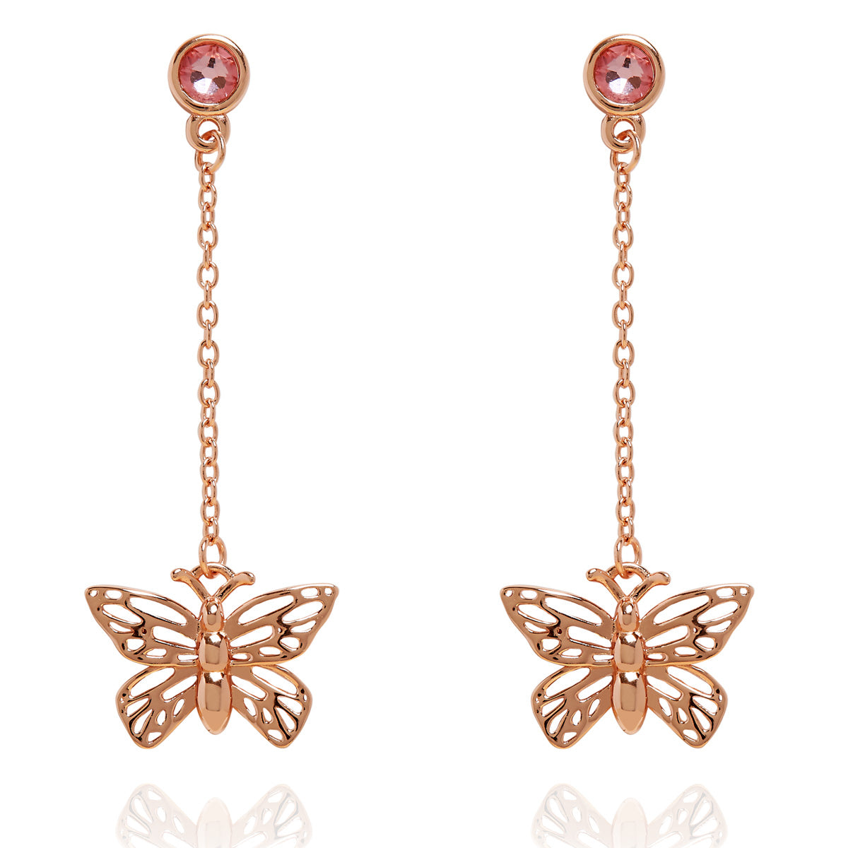 Sparkle Butterfly Drop Earrings Rose Gold