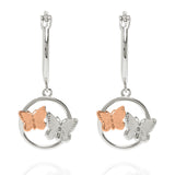 Butterfly Duo Charm Hoop Earrings Silver & Rose Gold