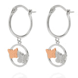 Butterfly Duo Charm Hoop Earrings Silver & Rose Gold