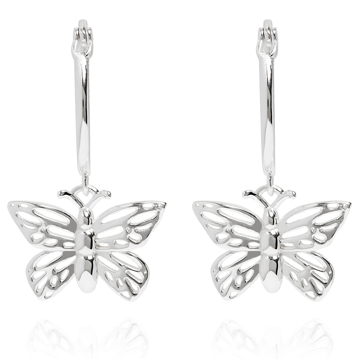 Butterfly Charm Hoop Earrings Silver