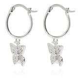 Butterfly Charm Hoop Earrings Silver