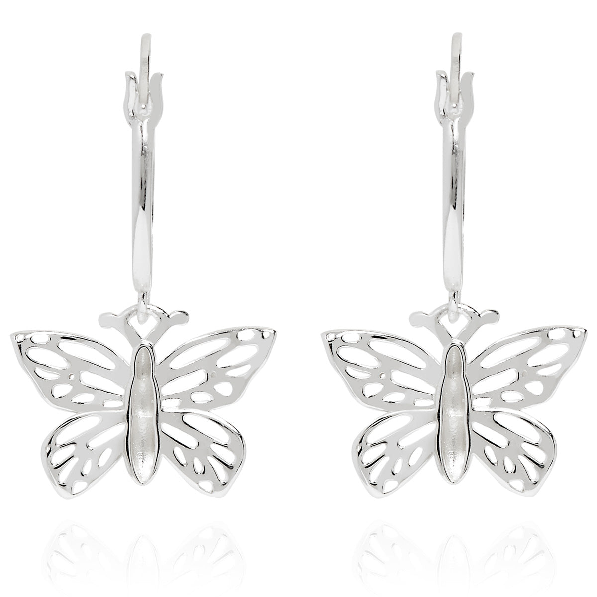 Butterfly Charm Hoop Earrings Silver