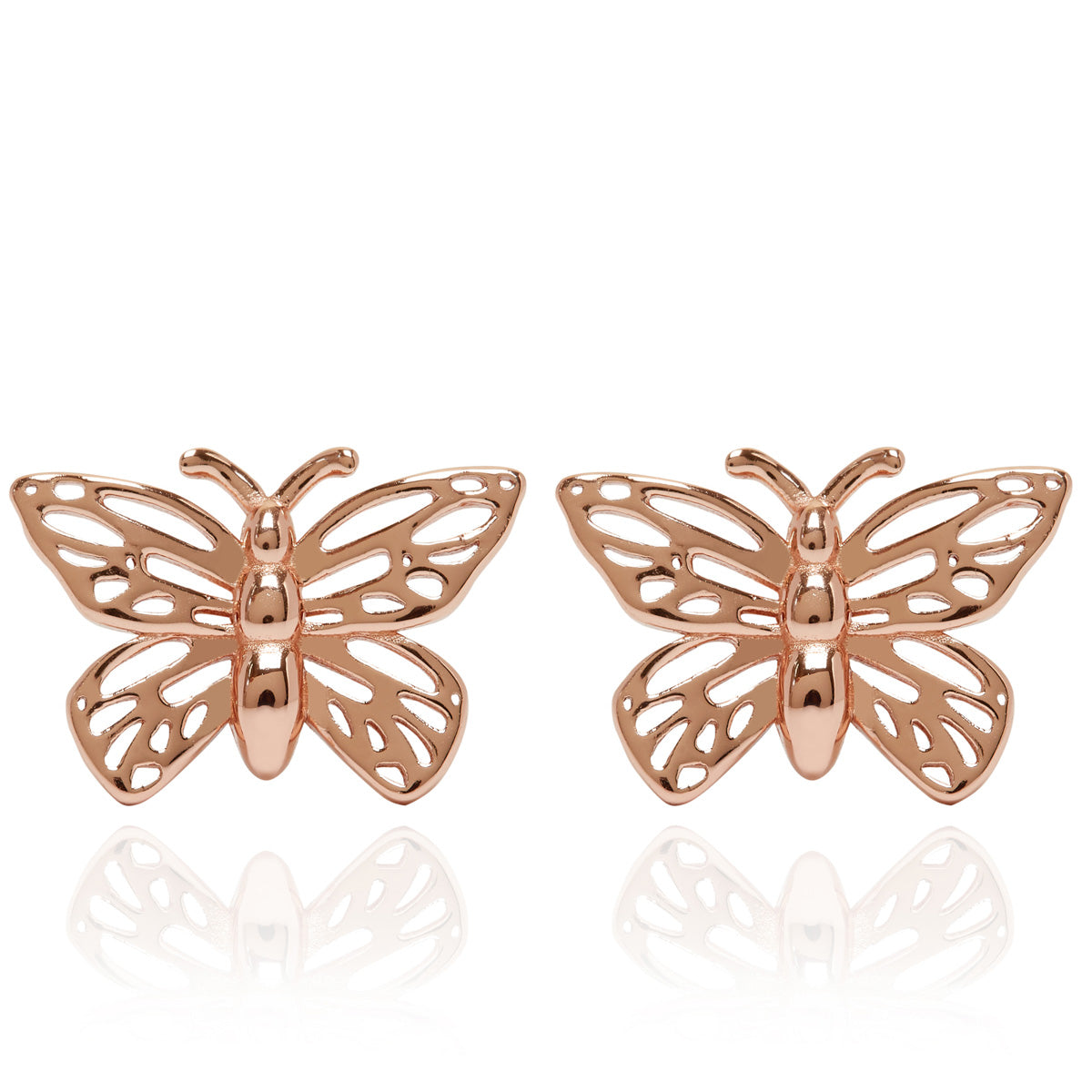 Butterfly Open Wing Rose Gold Stud Earrings