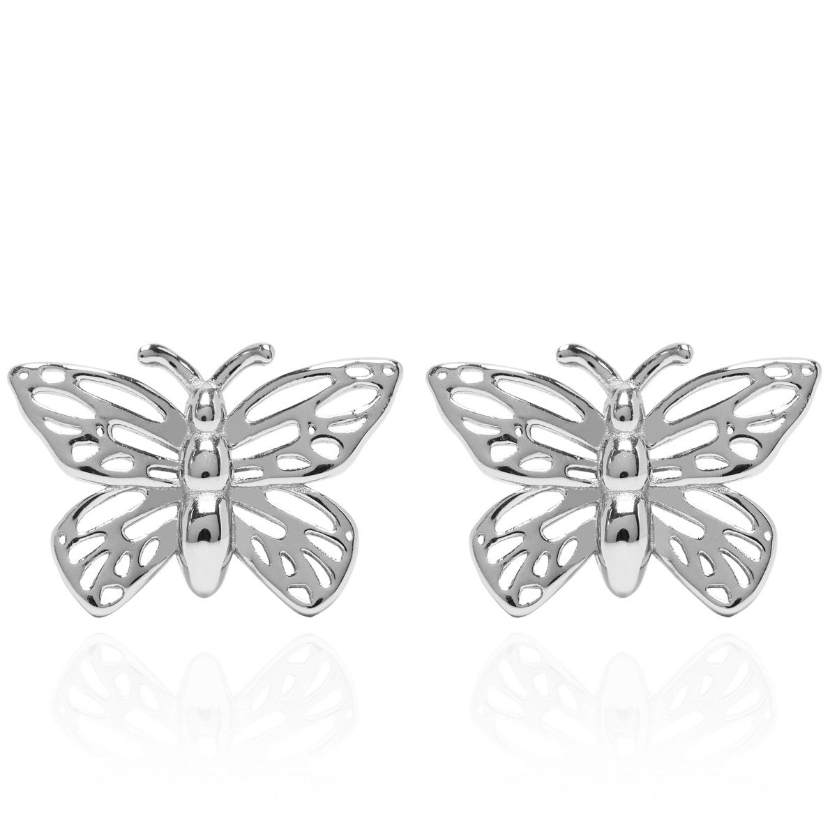 Butterfly Open Wing Silver Stud Earrings
