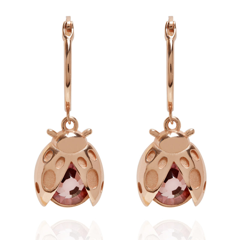 Ladybird Charm Hoop Earrings Rose Gold