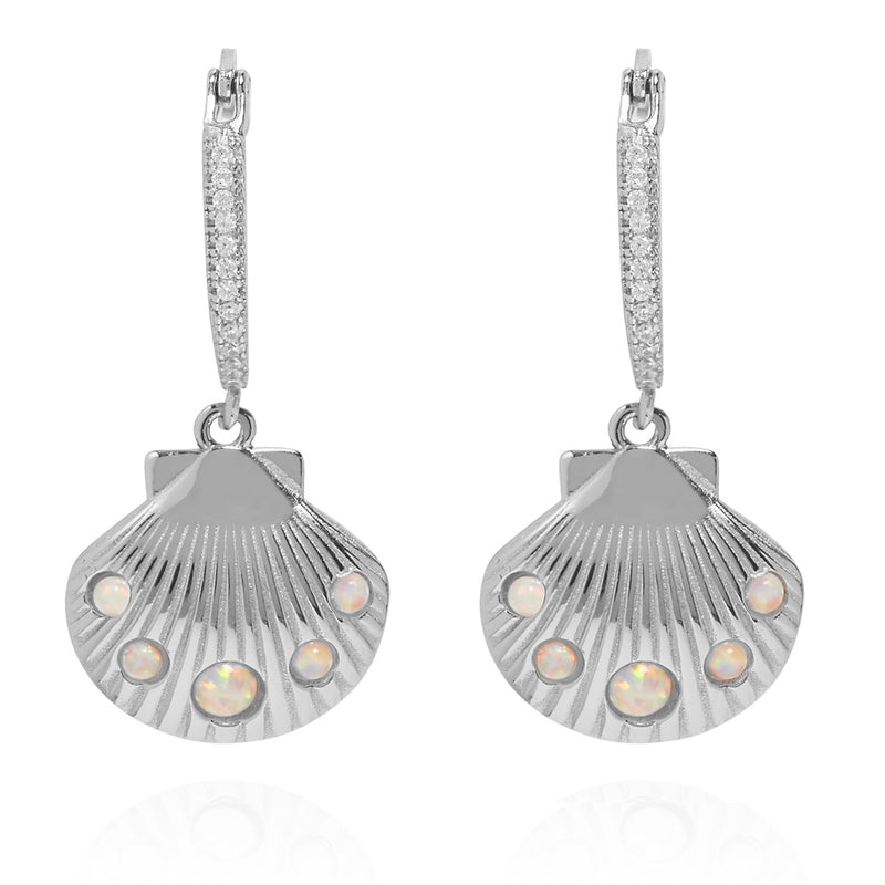Encrusted Shell Charm Hoop Earrings Silver