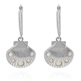 Encrusted Shell Charm Hoop Earrings Silver