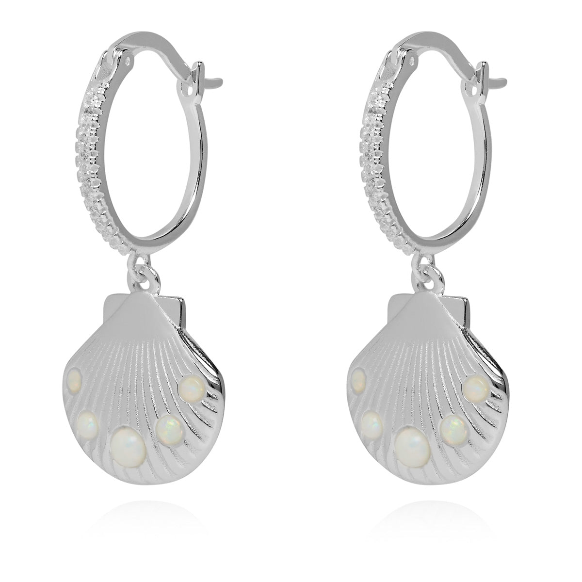 Encrusted Shell Charm Hoop Earrings Silver