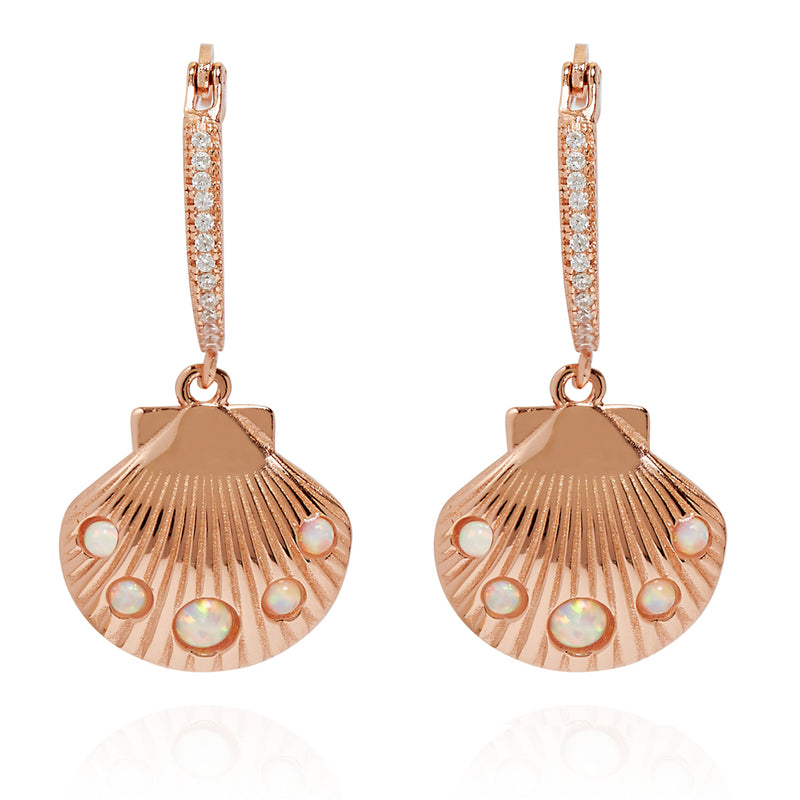 Encrusted Shell Charm Hoop Earrings Rose Gold