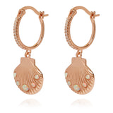 Encrusted Shell Charm Hoop Earrings Rose Gold