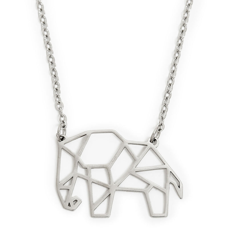 Elephant Geometric Necklace Silver