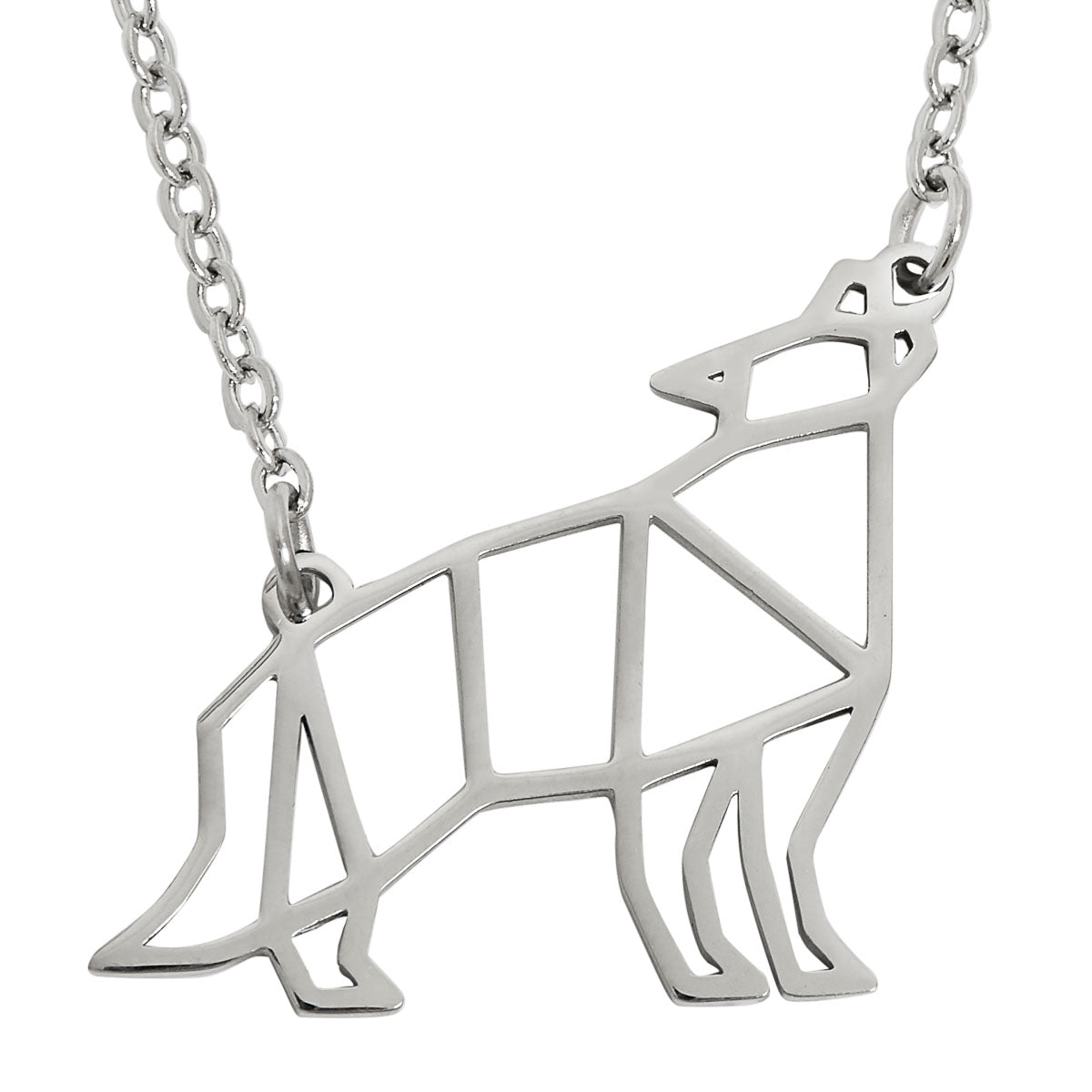 Wolf Geometric Necklace Silver