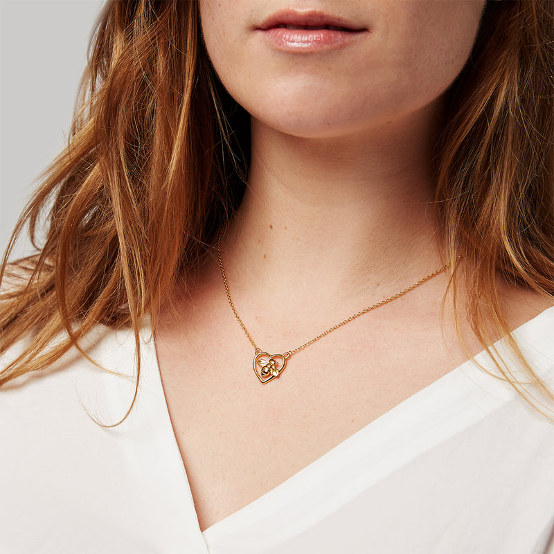 Bee Love Heart Necklace Gold